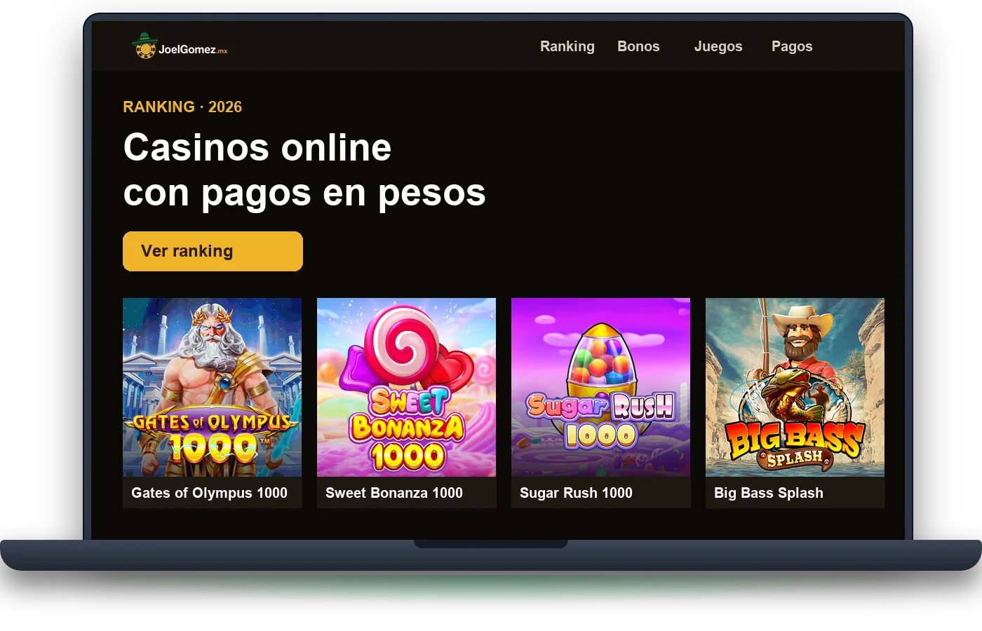 Casino en lÃnea abierto en una laptop con tragamonedas y ruleta en vivo